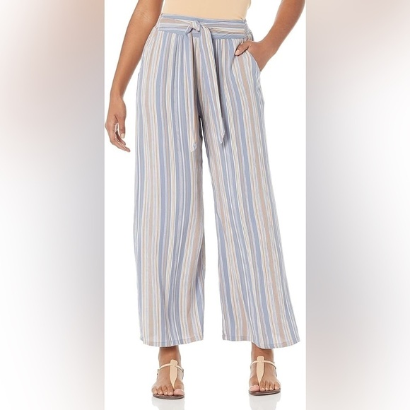 Angie Pants - NWT ANGIE Womens Striped Wide Leg Pants with Tie Large Blue